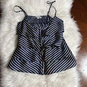 Forever 21 Blue and White Striped Satin Like Tiered Top Size Medium
